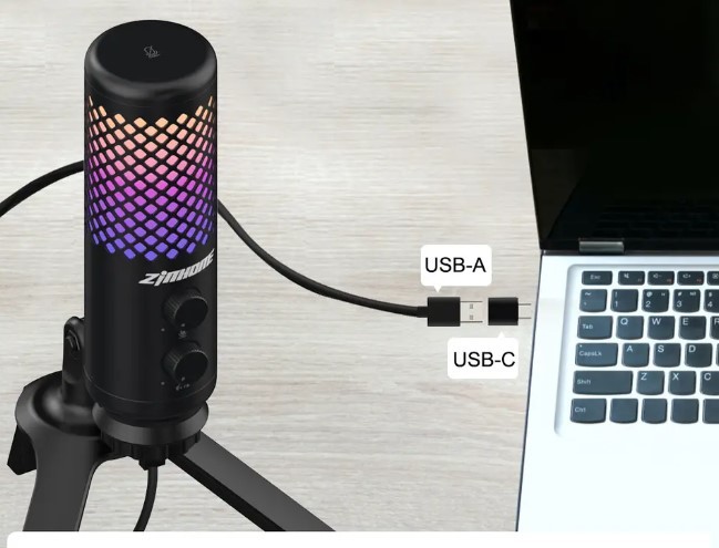 Студийный конденсаторный USB микрофон Zimhome ZTD12 с RGB подсветкой для ПК ZTD12 фото