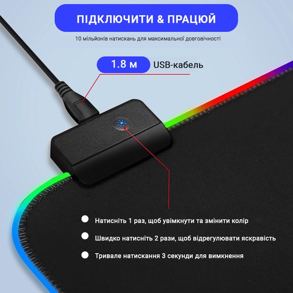 Игровая поверхность T-Wolf P1 с RGB подсветкой (24х35 см) TW-TFP-1 фото