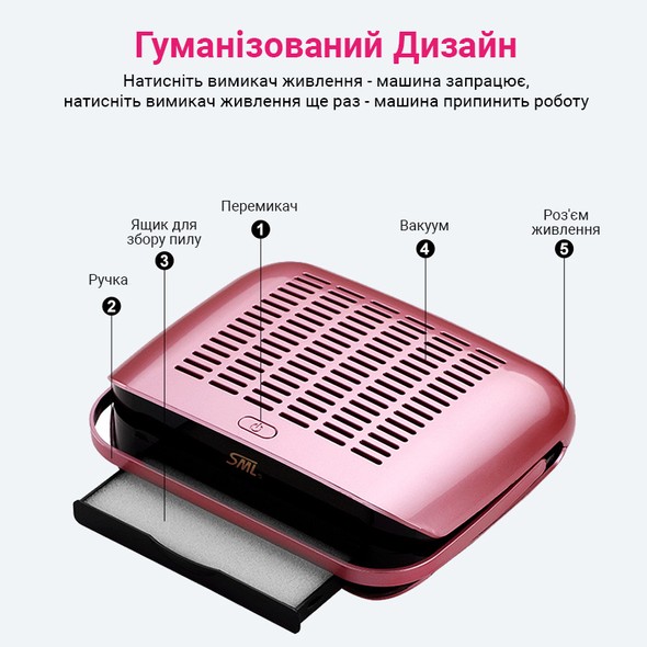 Вытяжка для маникюра SML C-1 65 Вт Pink SML-C1PNK фото