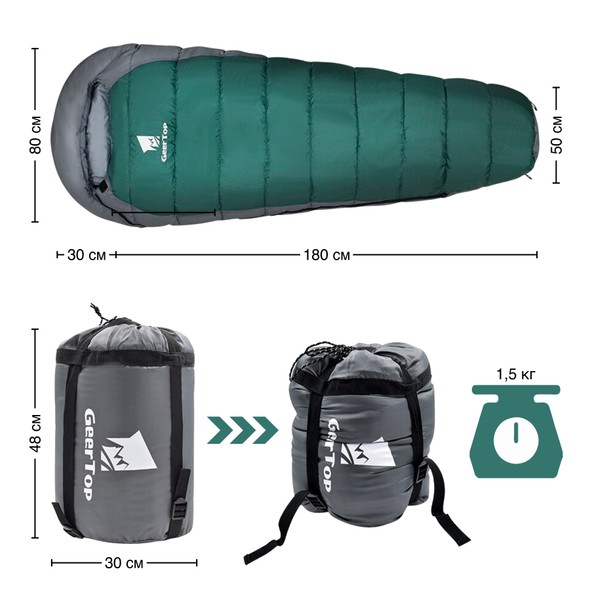 Спальный мешок зимний с подогревом GeerTop Зеленый A-Sleeping-bag001 фото