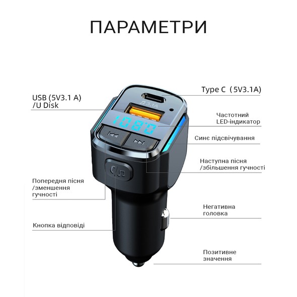 FM-трансмітер Inspire C34 MP3 25W 12-24V Black